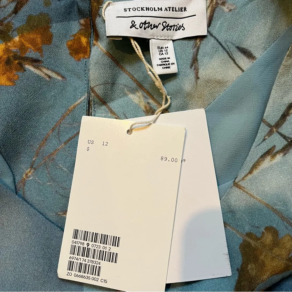 NWT, Stockholm Atelier & Other Stories Blue Floral Mini Dress, Sz 12 - Image 13