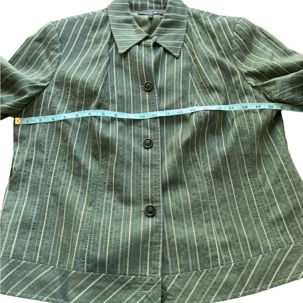 Lafayette 148 Women's Green Striped linen blend Blazer skirt set Size 14 - Image 4