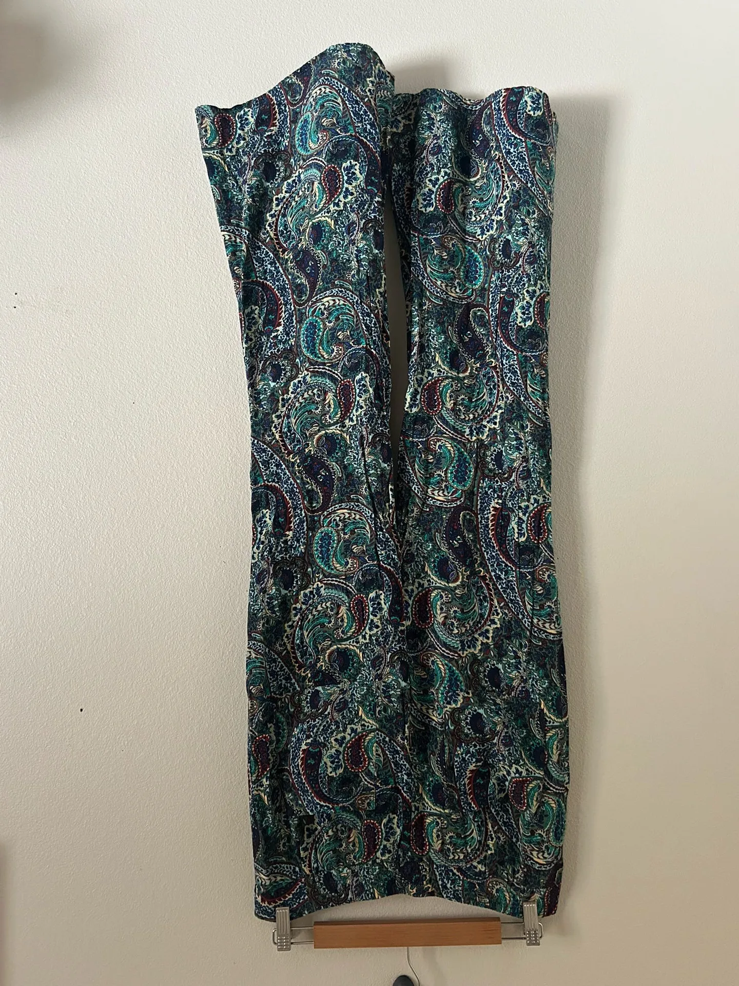 Zara Pants Bell Bottom Flare Paisley Blue Womens Med Lightweight Disco Hip - Image 3