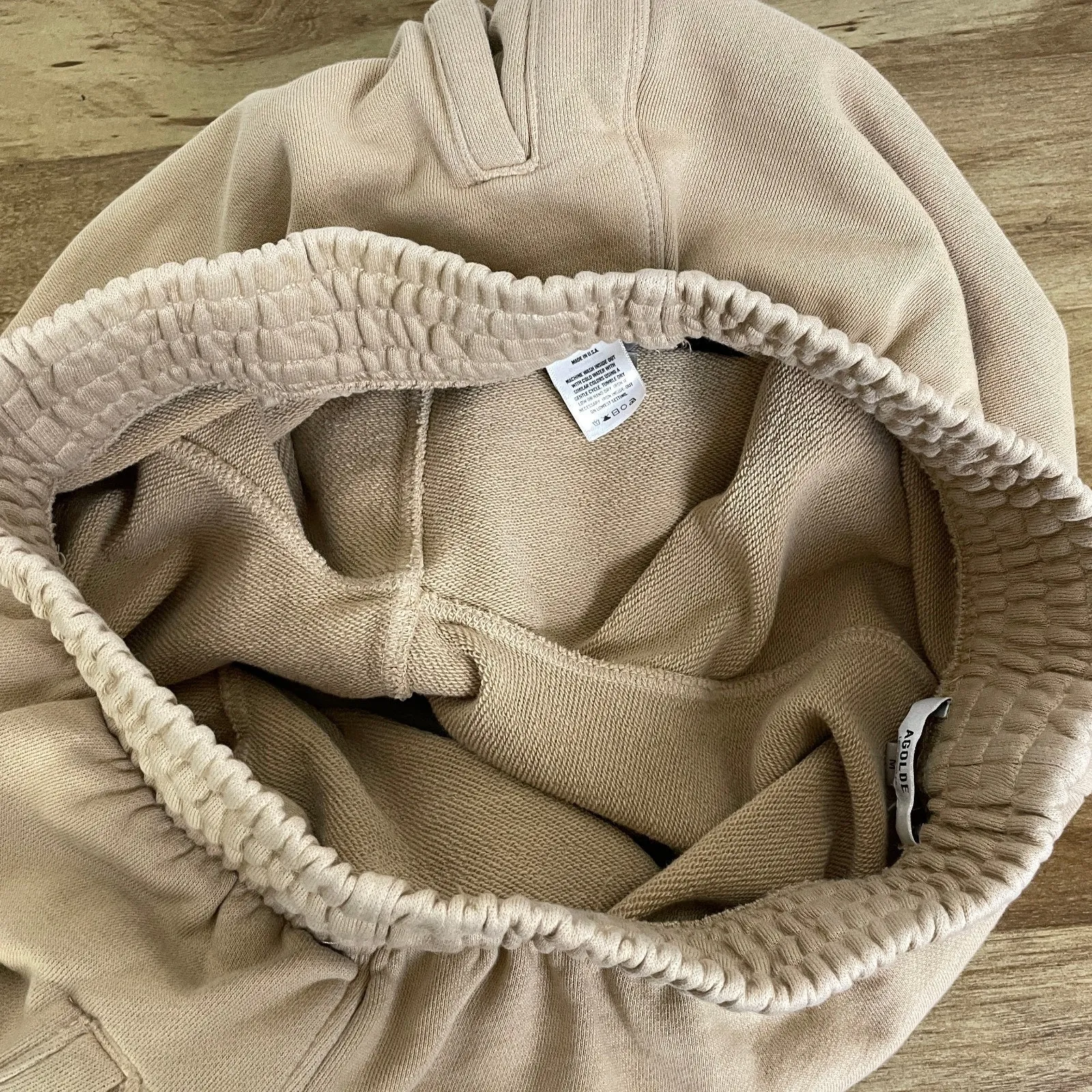 Agolde Boxing Fleece Shorts Womens Medium Tan Fleece Pull On Athleisure Lounge - Image 9