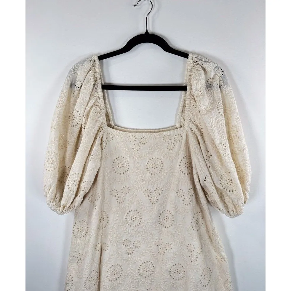 Jen's Pirate Booty Womens Dress Beige Mini Eyelet Puffed Babydoll A Line Small - Image 7