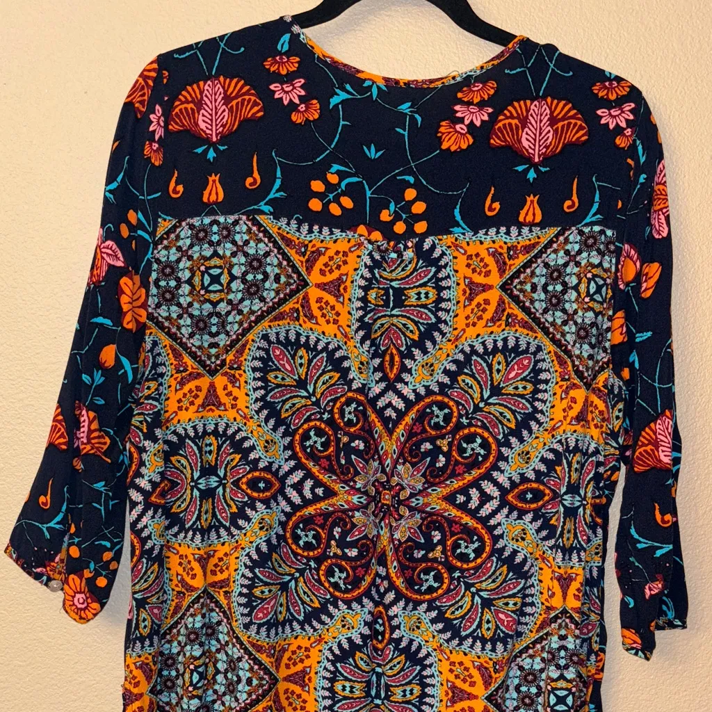 ANTHROPOLOGIE Fig & Flower XL X-LARGE Navy Multicolor Floral Tunic Blouse - Image 8