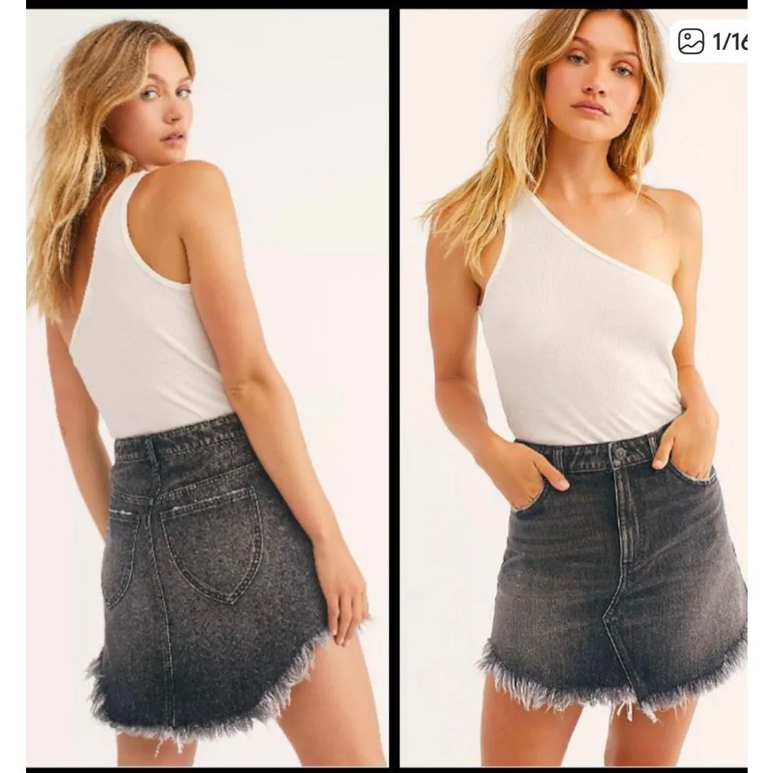 NWT Free People denim mini skirt womens 31 Bailey maverick black - Image 2