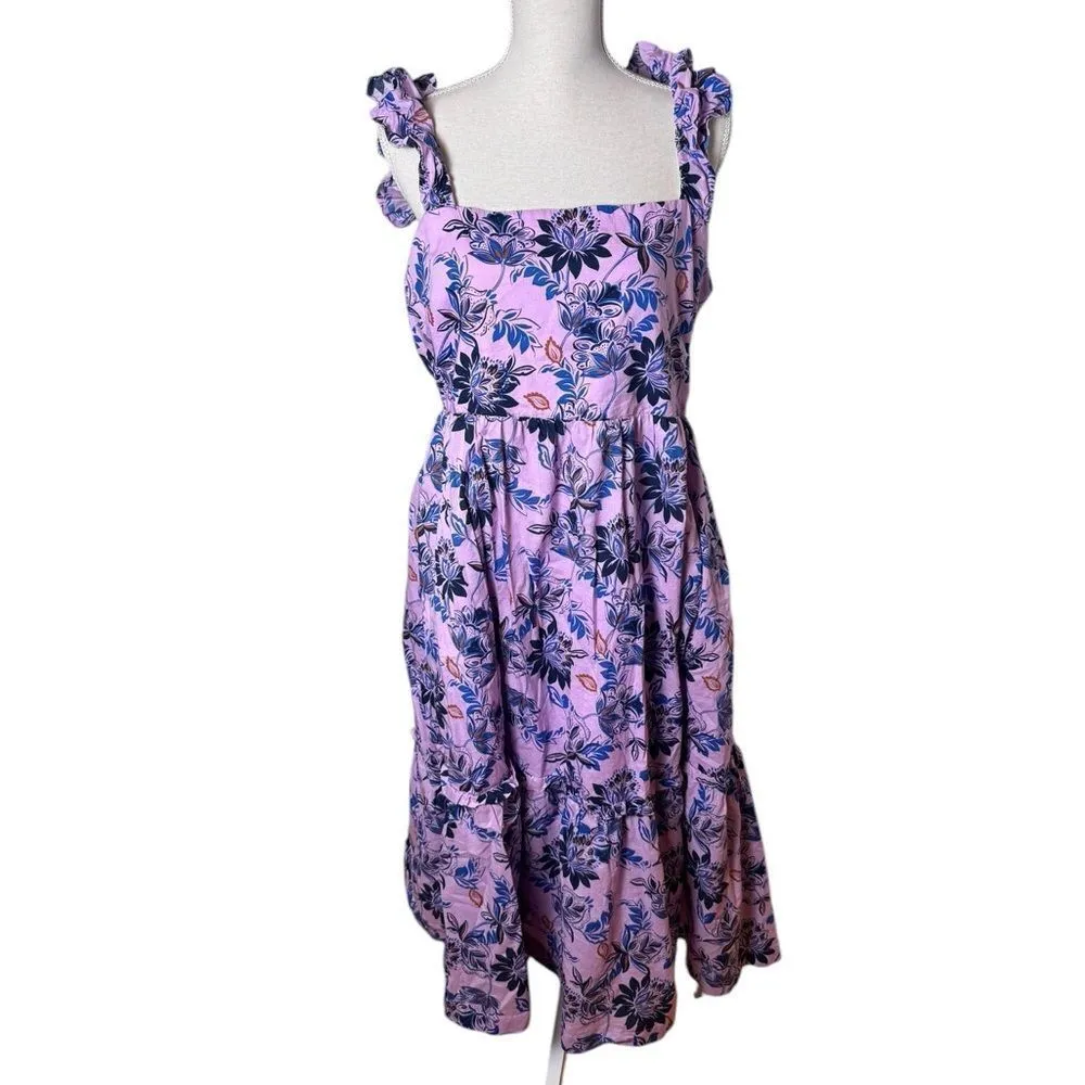 J. CREW WOMEN PINK FLORAL SLEEVELESS STRAP SUMMER SQUARE NECK LONG MIDI DRESS 14 - Image 2