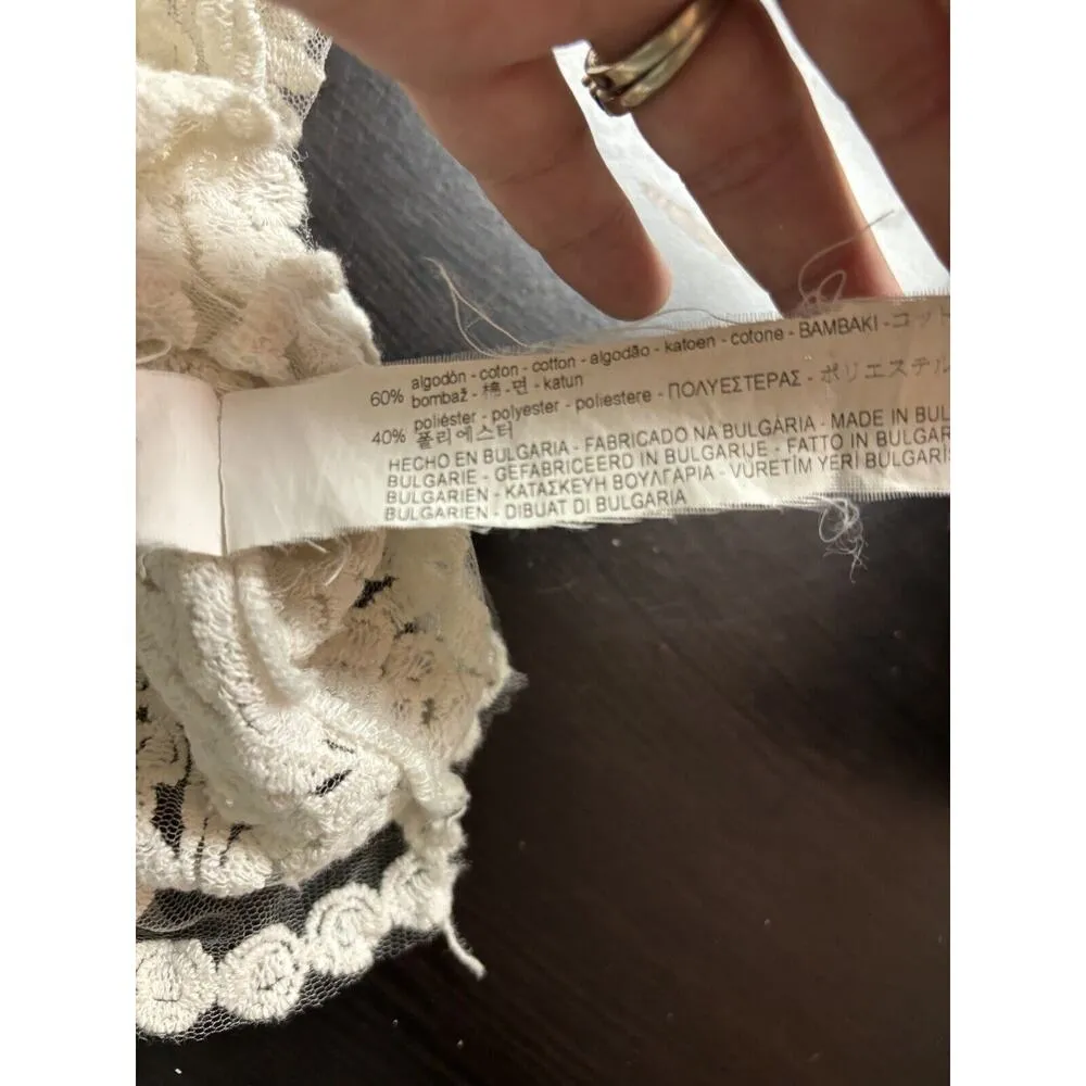 Zara Basic S White Short Sleeve Sheer Blouse Top Shirt Summer Spring Floral - Image 4