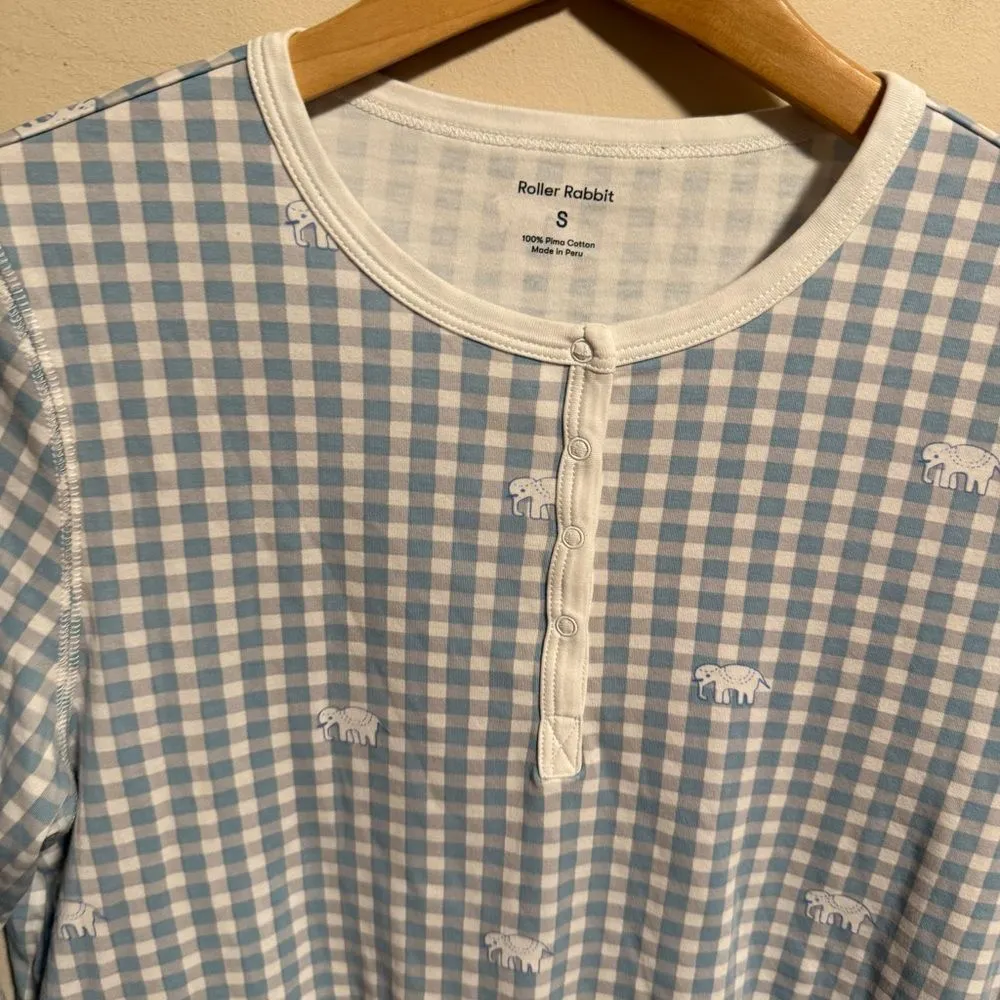 Roller Rabbit Hathi Gingham Pajama Blue Elephant PJ Top- Size Small - Image 4