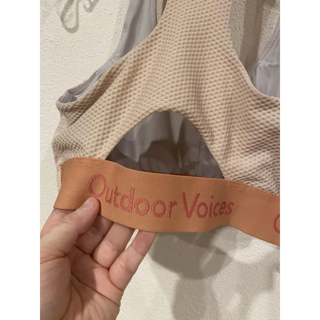 Outdoor Voices Sports Bra Womens XS Beige Mesh Racerback Logo Band Workout - Image 3