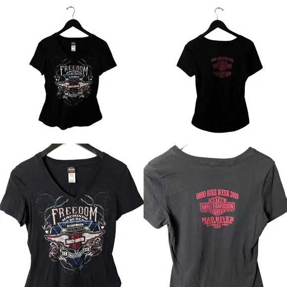Harley-Davidson Womens Freedom Machines Motorcycle Graphic T-Shirt Medium Black - Image 2