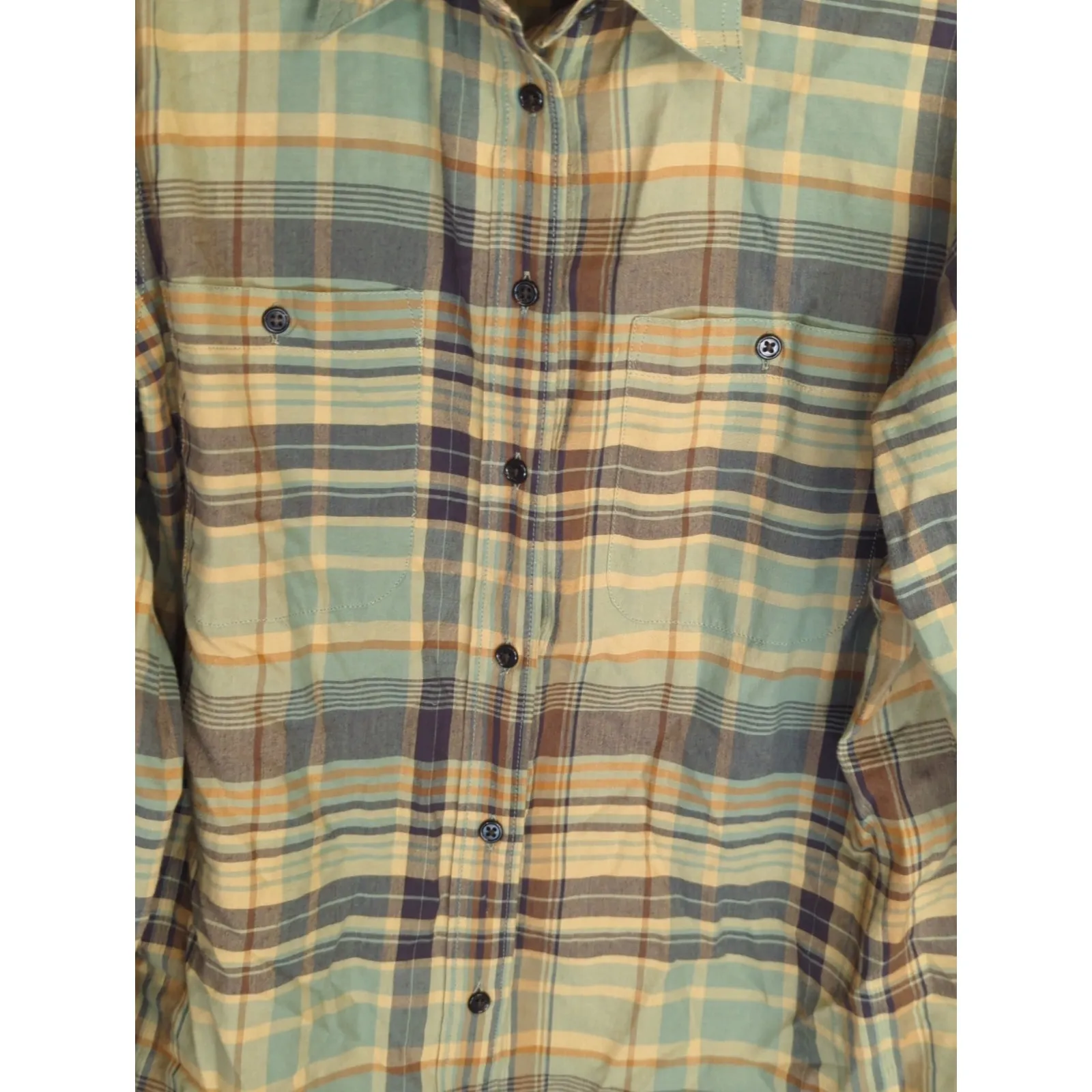 LRL Lauren Jeans Co. Yellow Blue Plaid Button Up Top Womens L Preppy Cottagecore Size L - Image 2