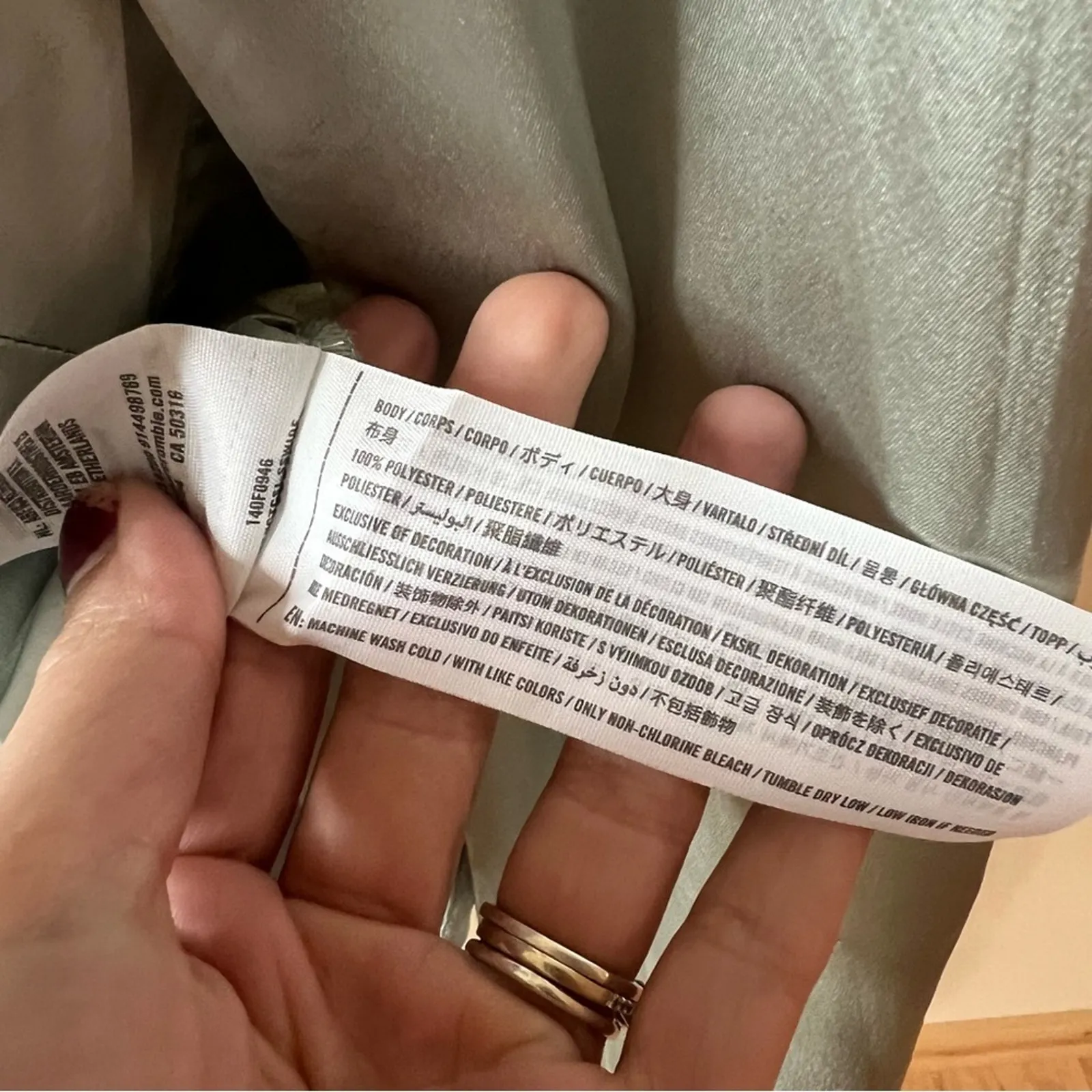 Abercrombie & Fitch Silver Sage Green Tie Front Satin Peplum Blouse SMALL - Image 3