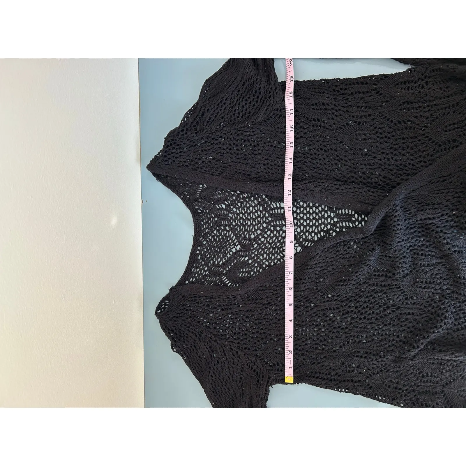Unbranded crochet black cardigan womens size S open front boho fairy goth - Image 5