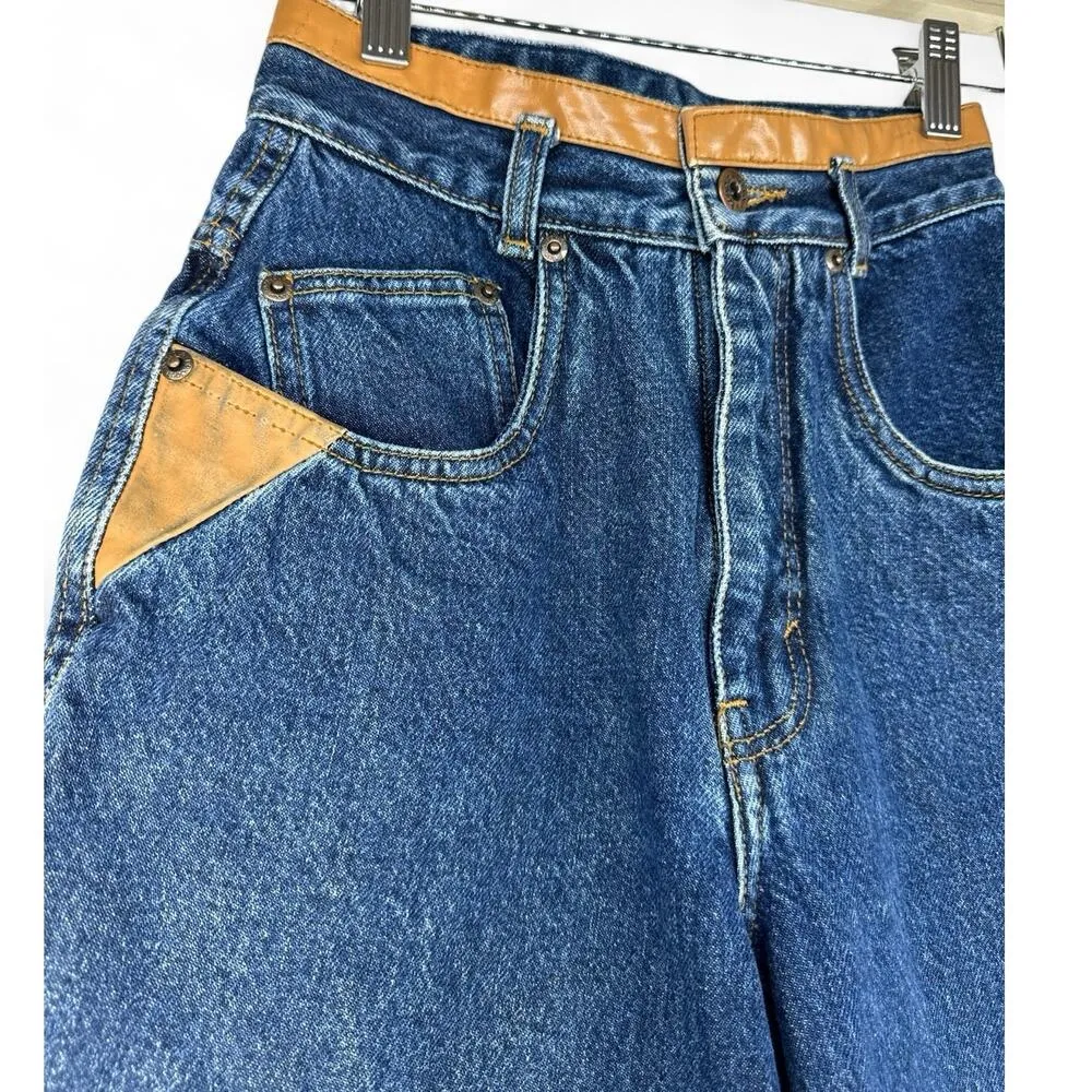 Bonjour Vintage Leather Trim High Waisted Mom Jeans W 11.5" x In 27" - Image 2