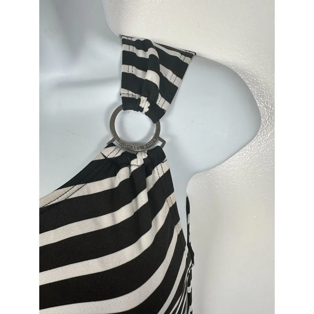 Michael Kors Swimsuit Womens Size 8 One Piece Striped Black White One Shoulder - Image 8
