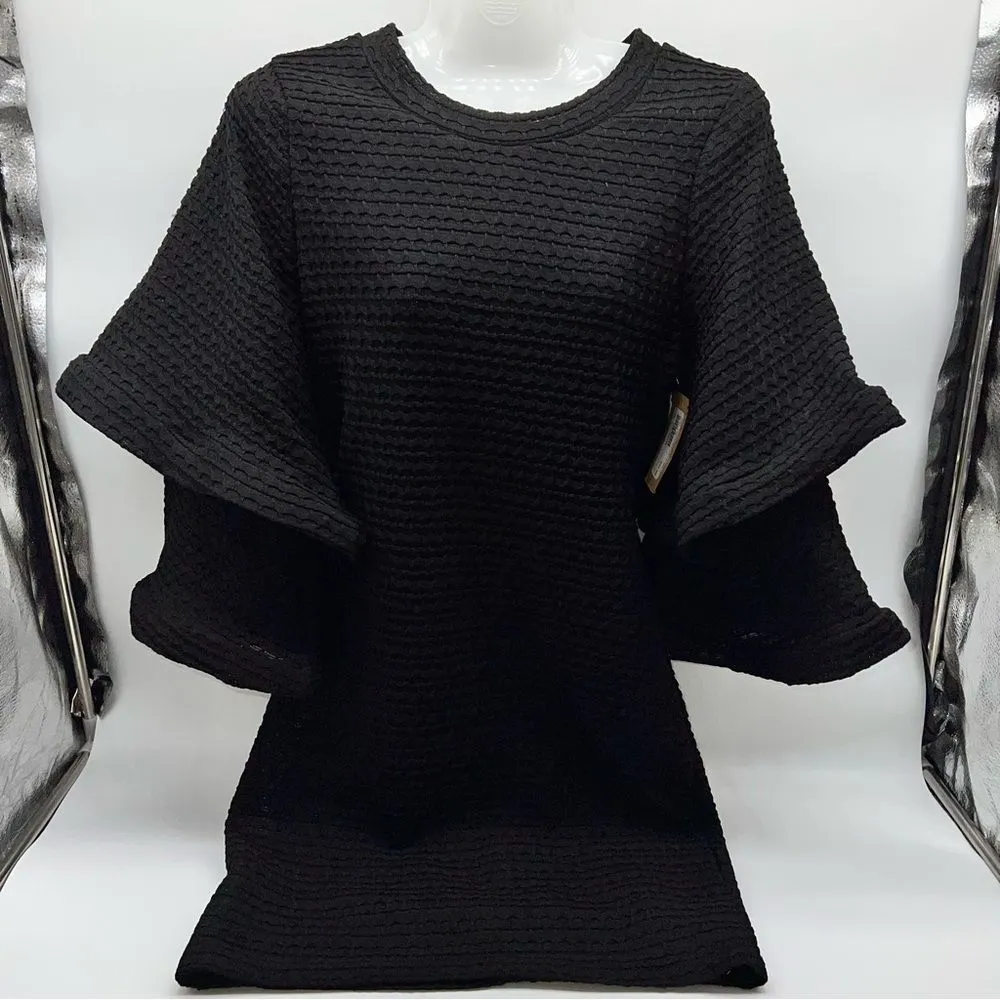 INA Women's Black Stretch Lace Fitted Sheath Dress w/Double Bell Sleeves-Size S - Image 5