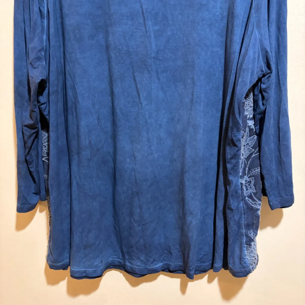 Soft Surroundings 3X Kimbra Embroidered Floral Blue Lace V Neck Roll Tab Top - Image 11