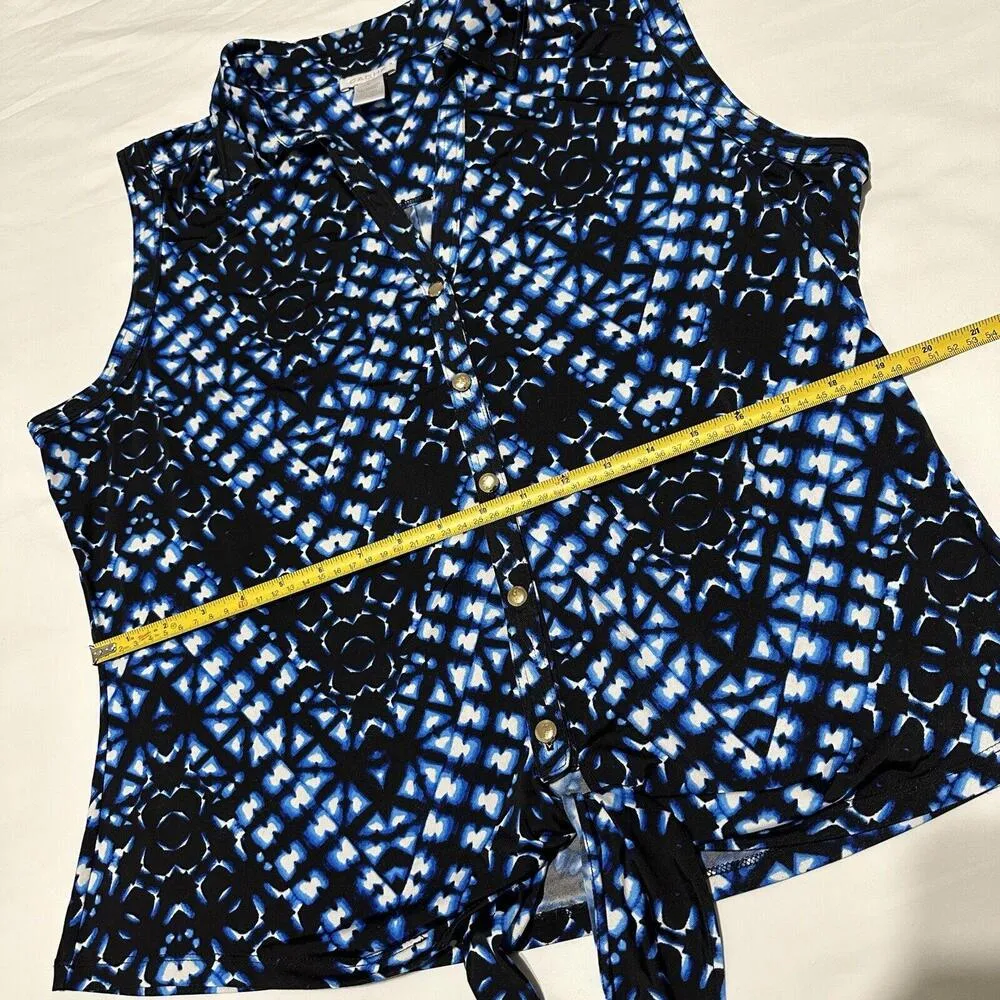 Cache  Blue Chevron Collared Sleeveless Button Up Tie Front Shirt Size XL - Image 4