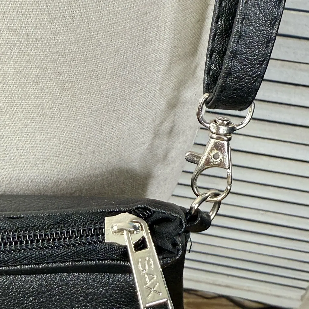 SAX Crossbody Purse Boho Floral Design Vegan Leather Black/Multi - Image 6