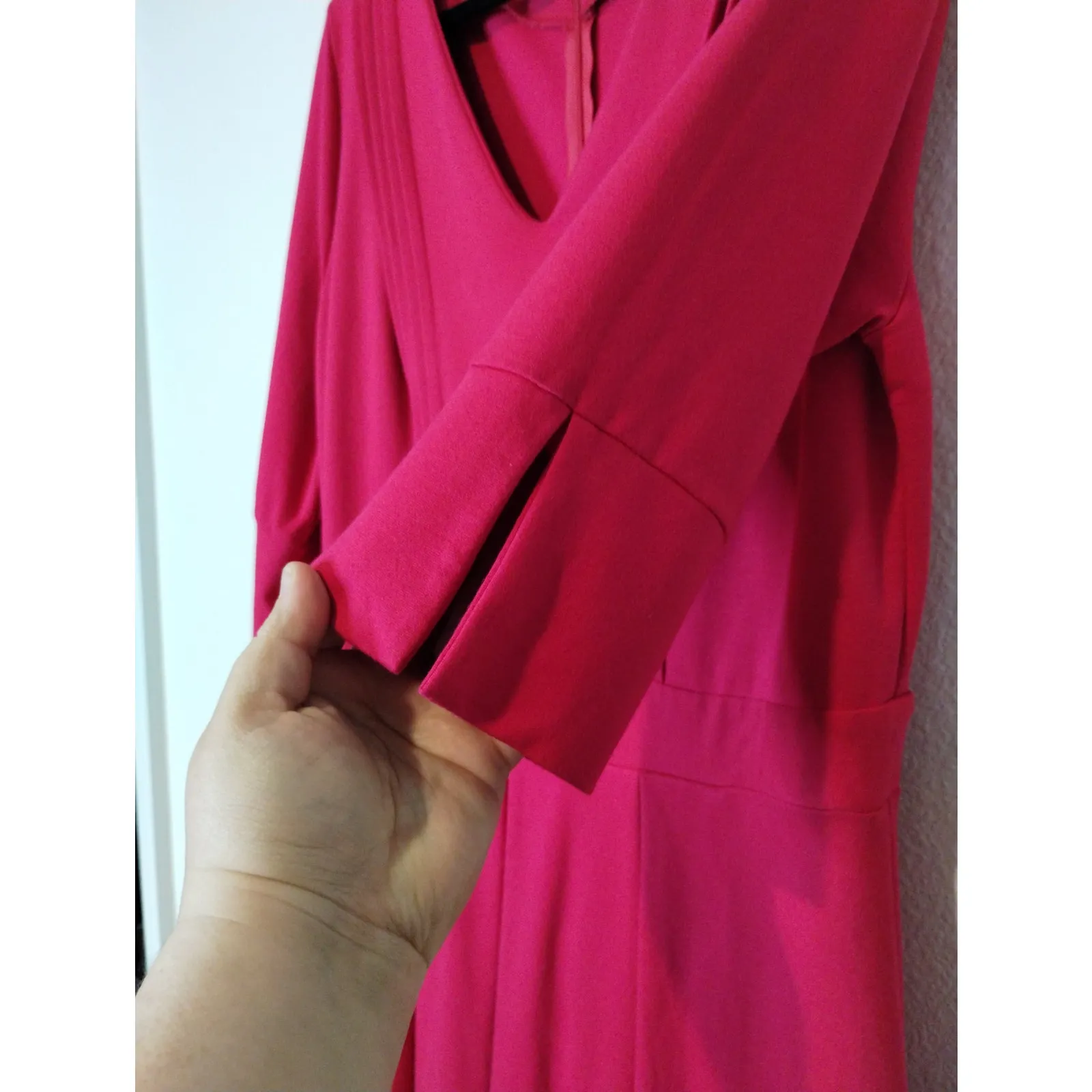 Eloquii Women's Size 14 Red V-Neck Pintuck Zip-Back Ponte Knit A-Line Dress - Image 3