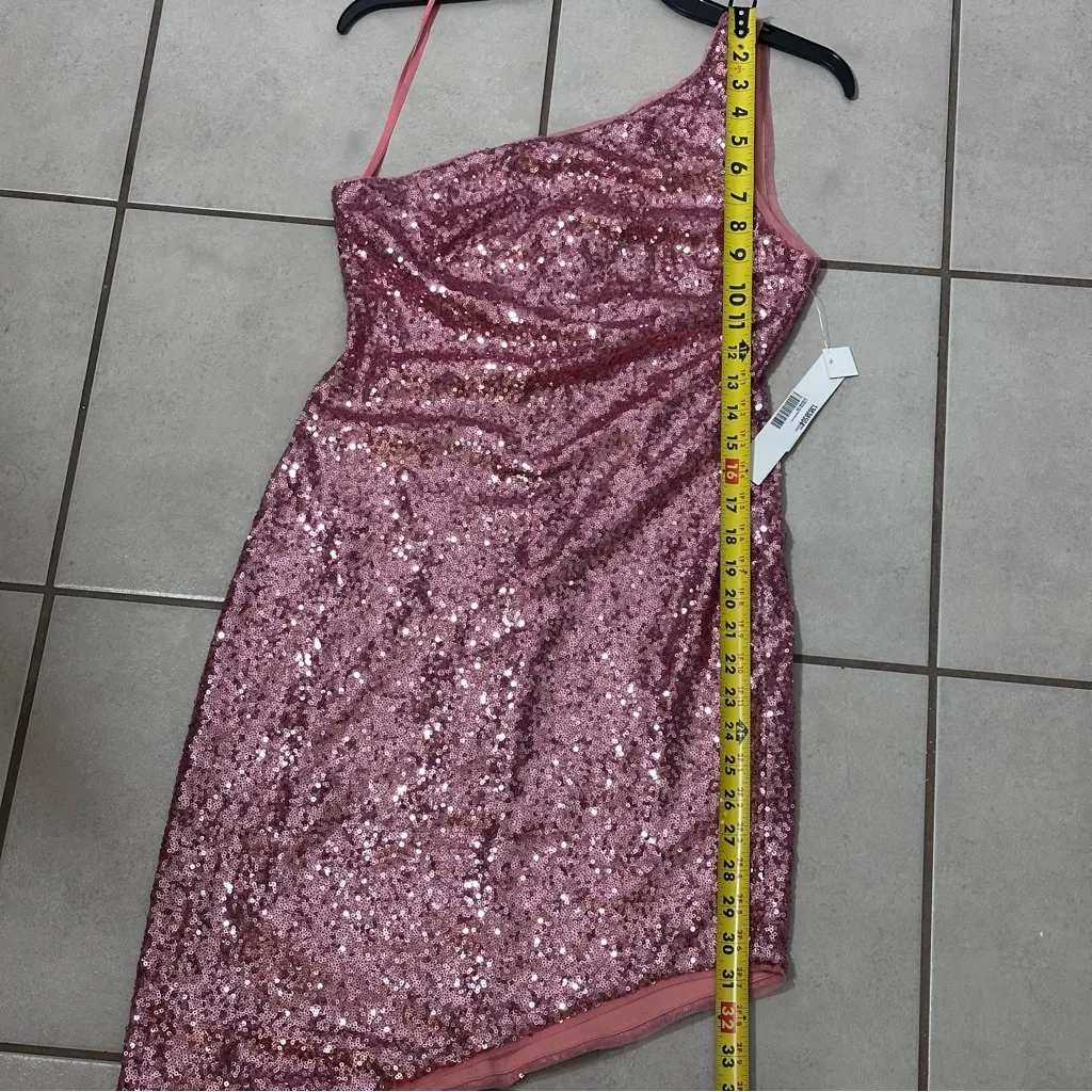 Aqua Womens Pink Sequined Mini One Shoulder Formal Cocktail/‎ Party Dress S - Image 8