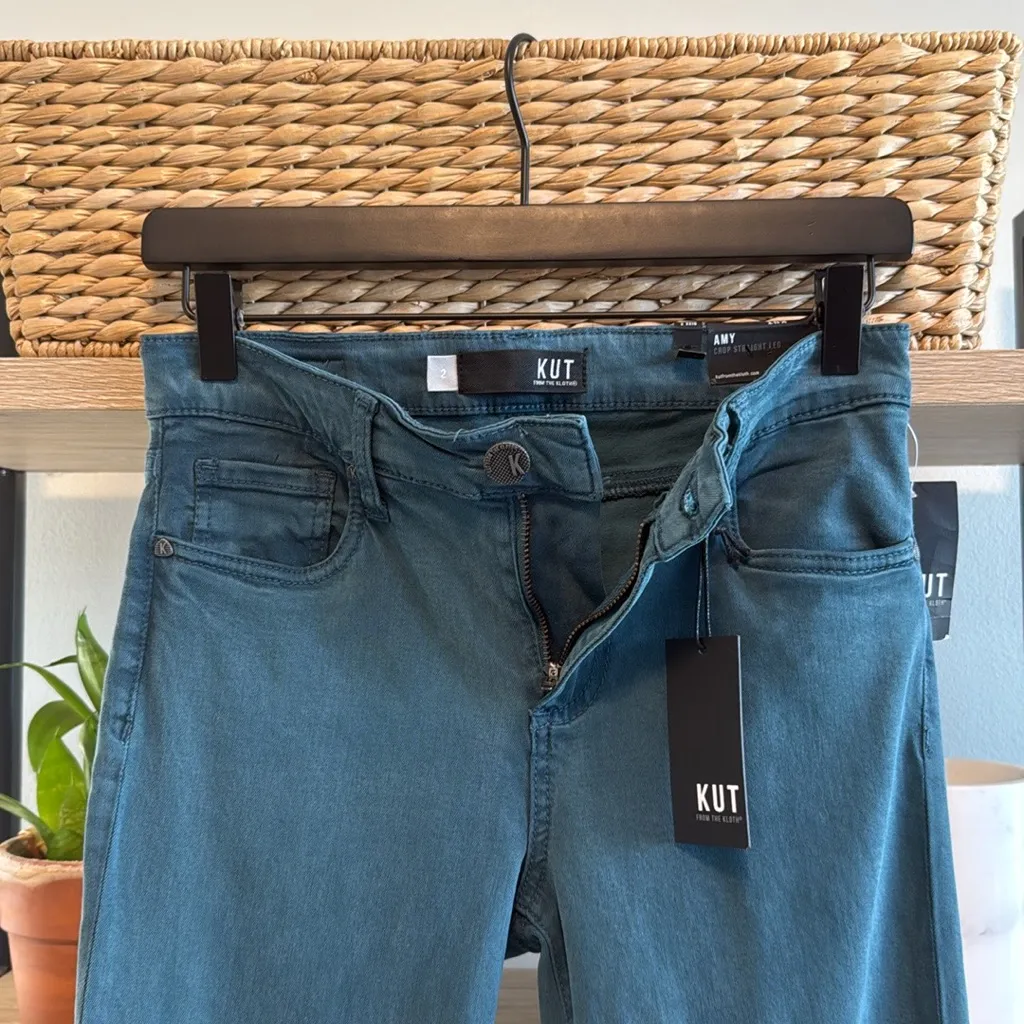 NWT Kut from the Kloth Mid-Rise Amy Crop Straight Leg Teal Blue Jeans, 2 - Image 8