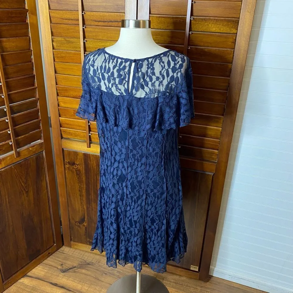 Jessica Howard Navy Lace Shoulder Ruffle Cocktail Dress - Image 9