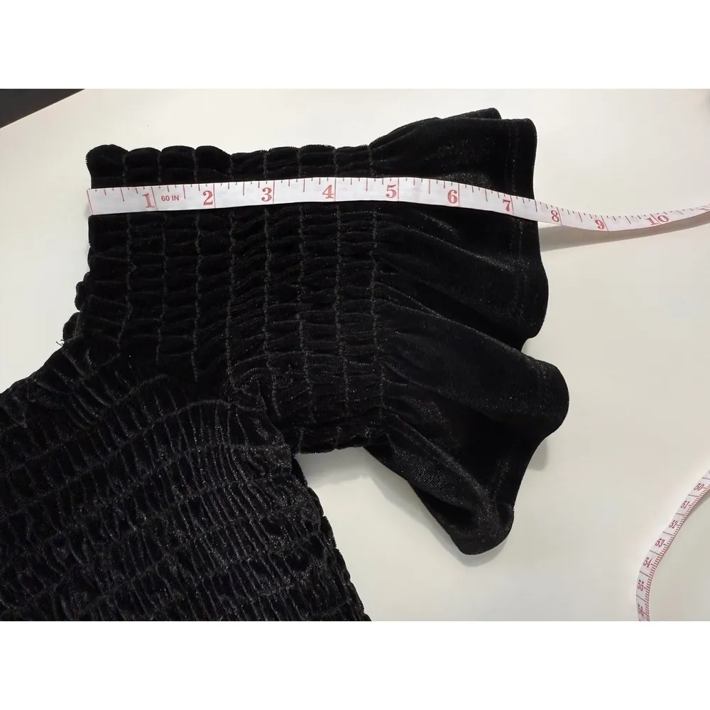 URBAN OUTFITTERS Black Velvet Smocked‎ Square Neck Flutter Sleeve Mini Dress XS - Image 8