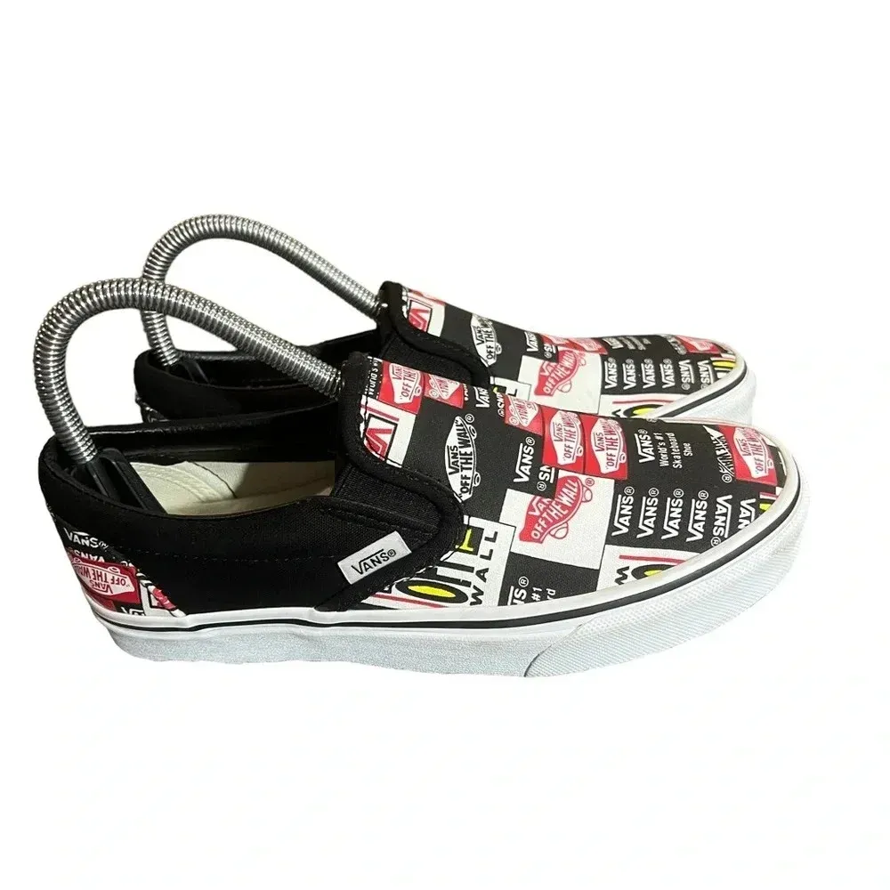 VANS Black All Over Logo Print Classic Slip-Ons Men 5/ Women's 6.5‎ - Image 5