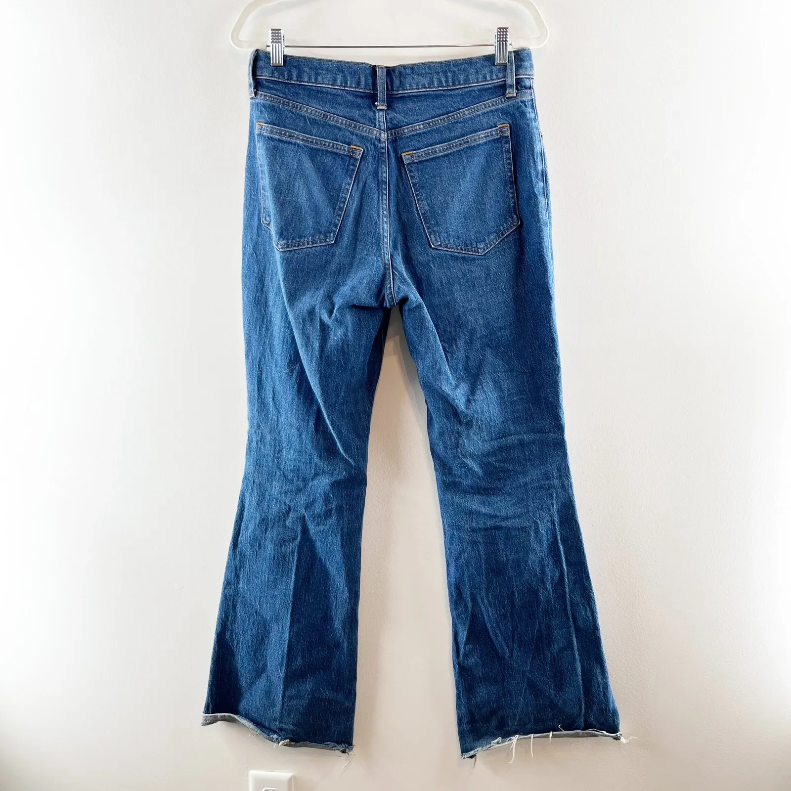 Abercrombie High Rise Vintage Flare Jeans Raw Hem Dark Wash Blue 8 - Image 4