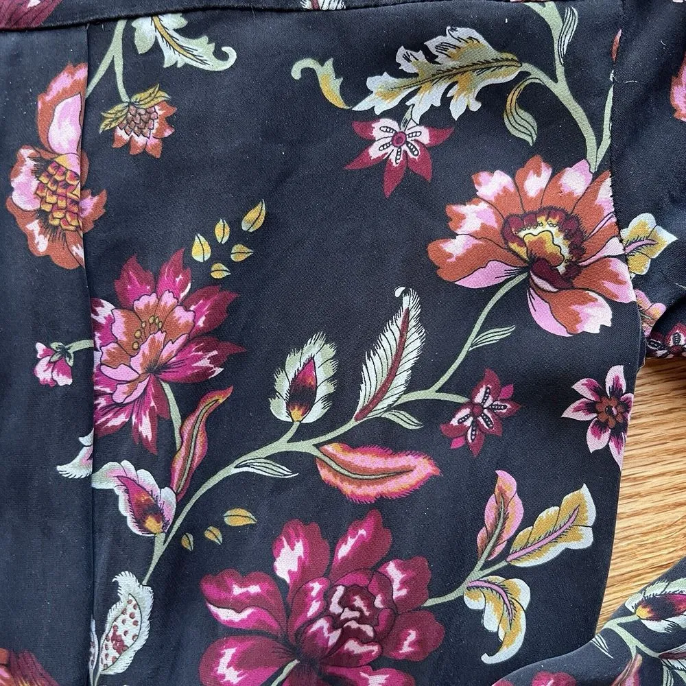 ALC‎ Haven 100% silk Dress Rusched Silk Floral Chiffon Print Black Lined - Image 11