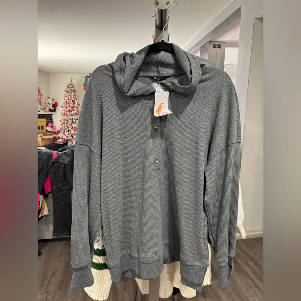 Charcoal Button-Up Women's Hoodie - Image 2