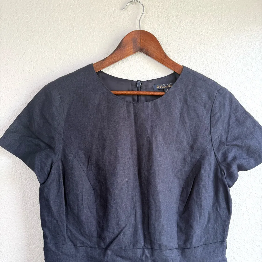 Brooks Brothers Womens Dress Blue Linen Sheath Shirt Sleeve Lined Size 10 - Image 3