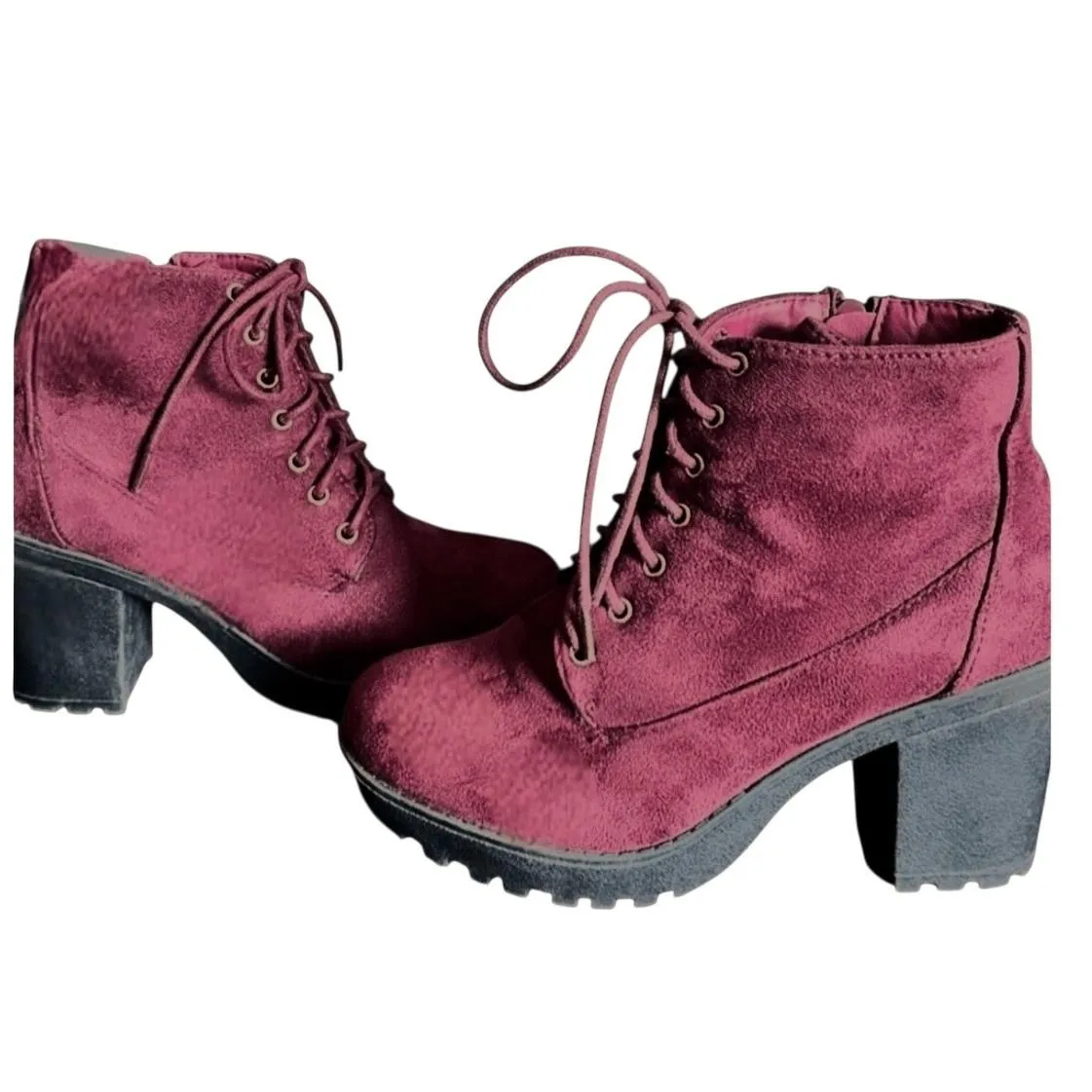 NWT TOP MODA Womens Ankle Boots Burgandy Faux Leather Lace Up Side Zip Heel - Image 5