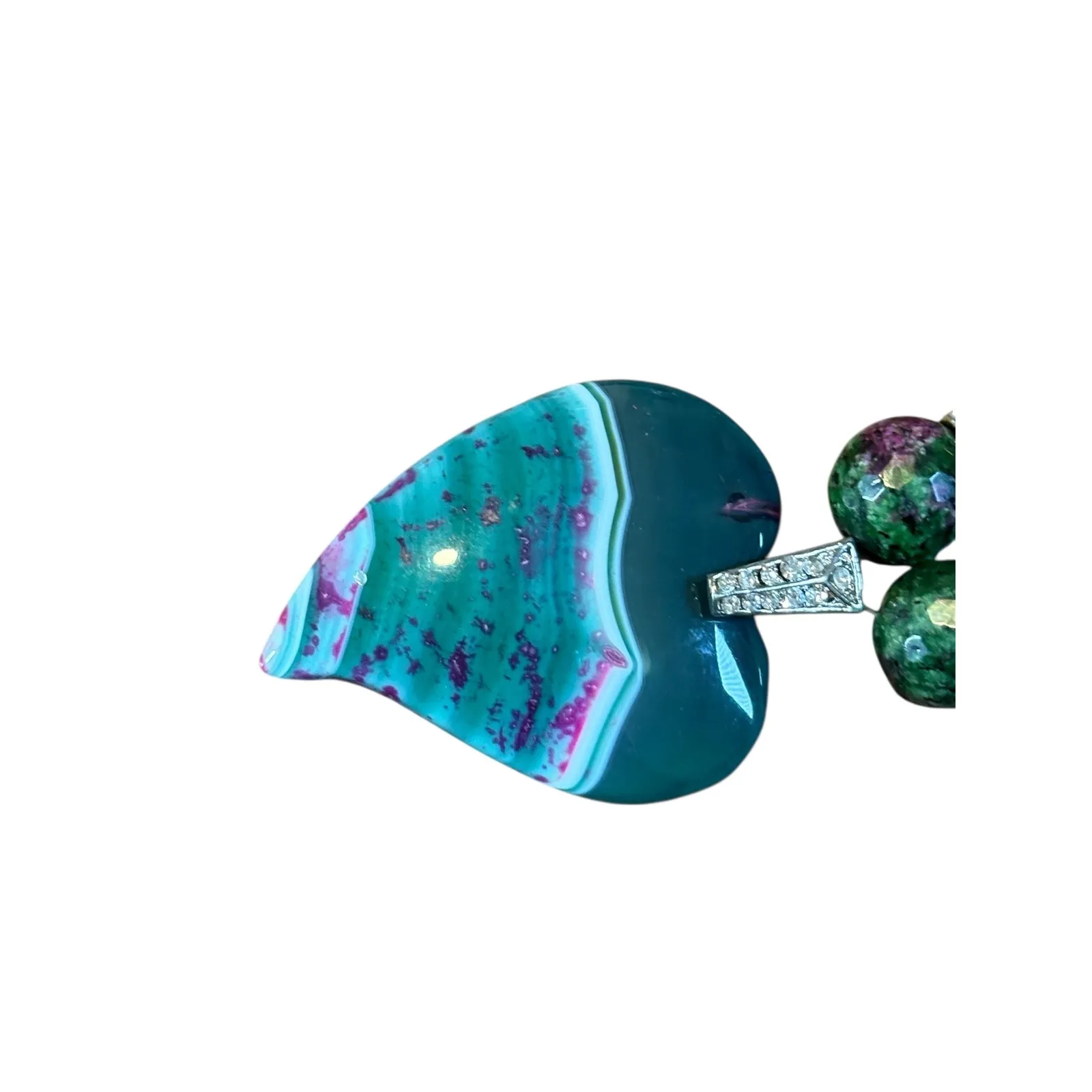 Ruby Zoisite & Green Banded Agate Heart Necklace Beaded Statement Piece Boho - Image 4