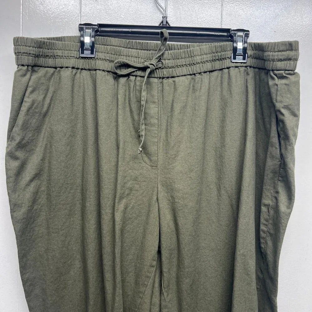 J. Crew Linen Cotton Womens Pull On Cropped Olive Green Pants Sz 22 Lagenlook - Image 3