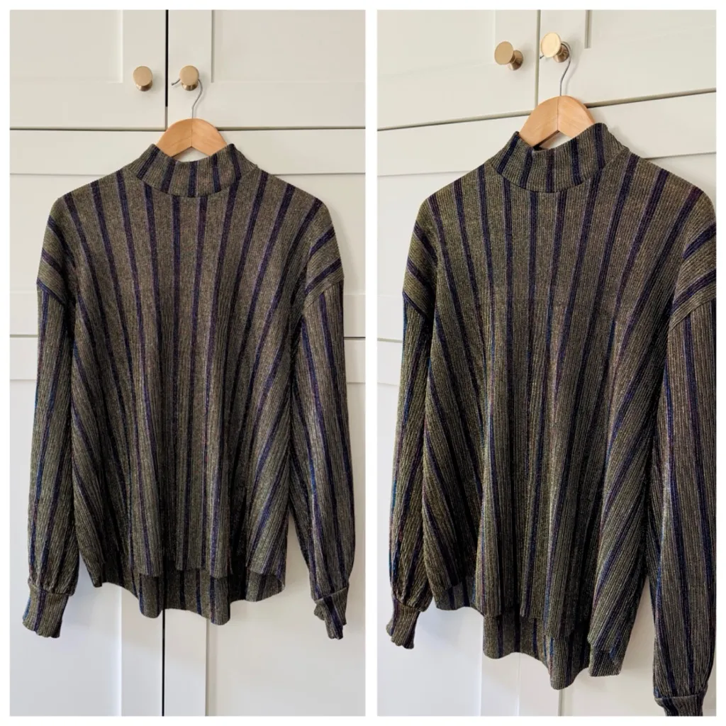 Zara Trafaluc Gold Metallic Stripe Crinkle Knit Mock Neck Blouse Top, sz. S - Image 15