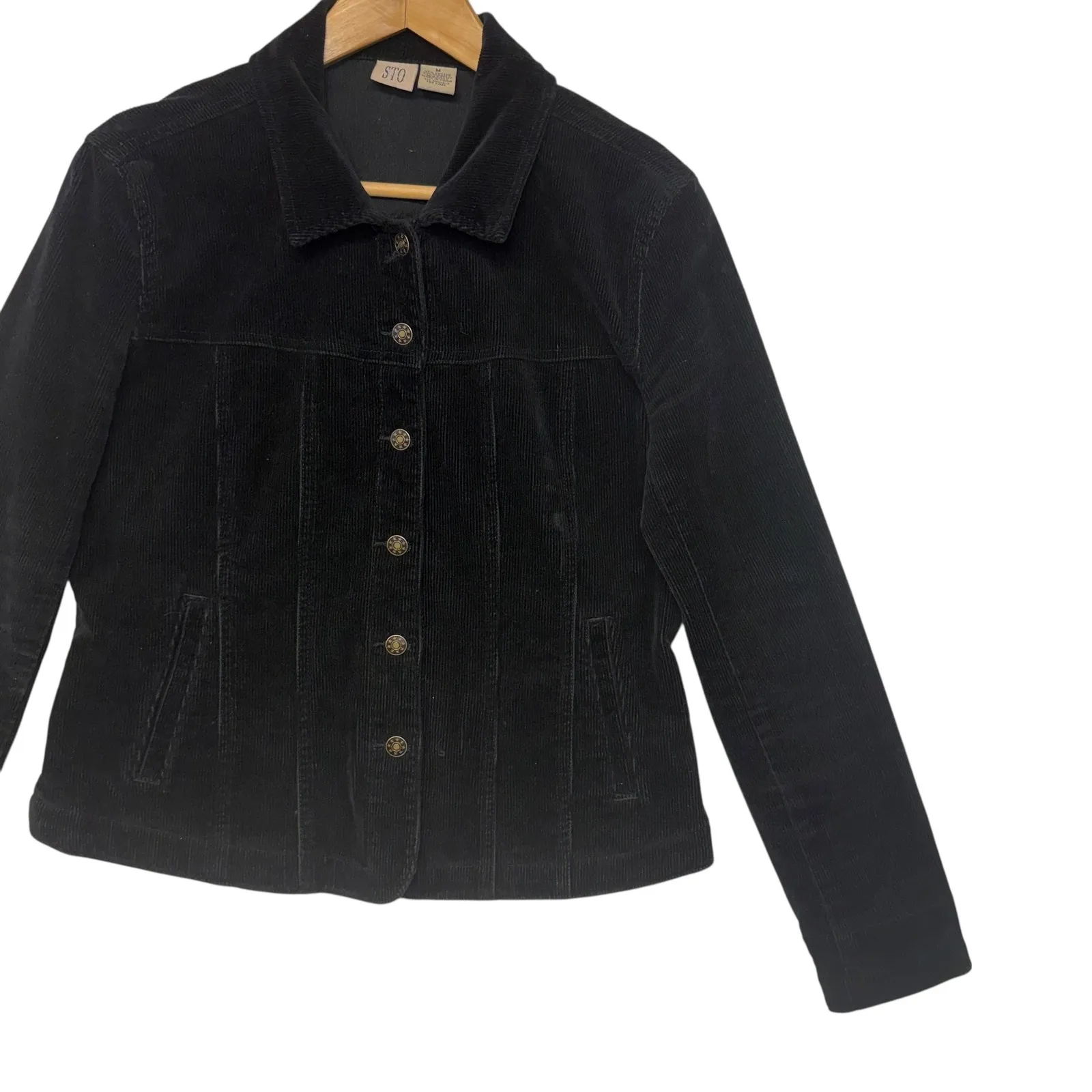 Black Corduroy Button Up Trucker Cotton Jacket Moto Edgy Comfy Streetwear Size M Size M - Image 6