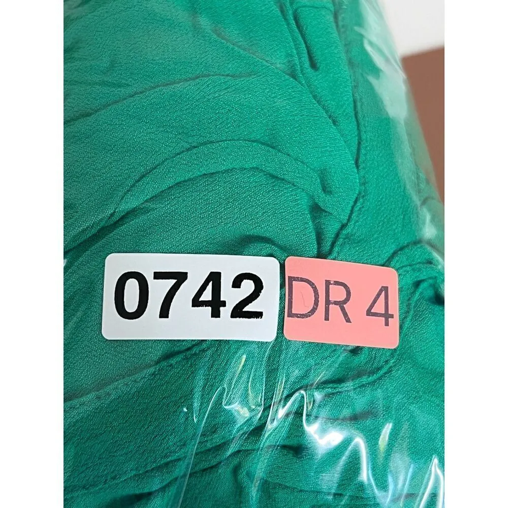 Bluivy womens midi dress long asymmetrical Vneck green sleeve trap size L Size L - Image 9