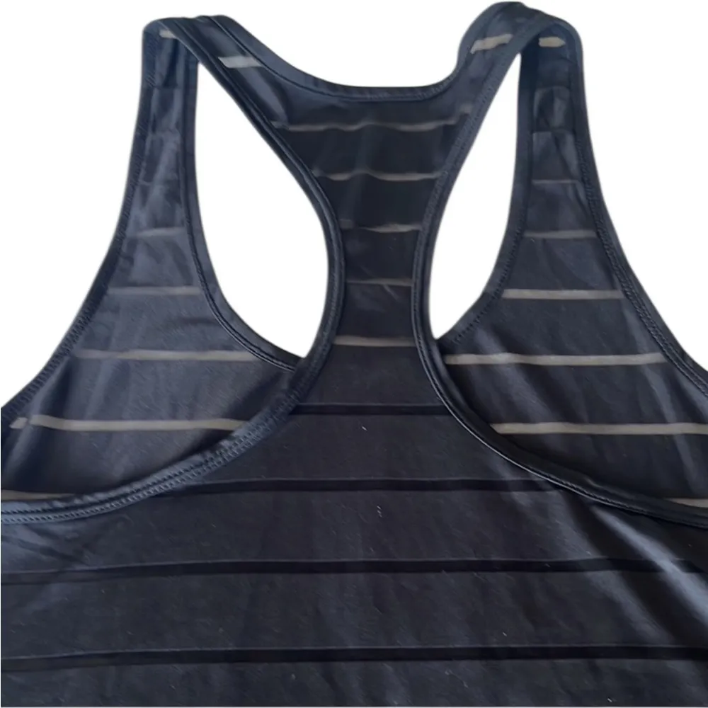 ZYIA Black Striped Active Havana Sleeveless Racerback Tank. Stripe is Sheer - Image 9