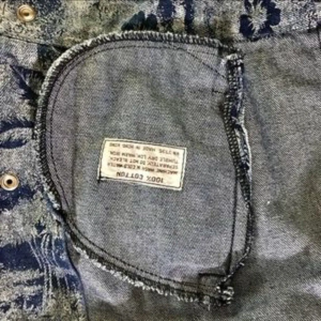 Vintage 80s Jean‎ Jacket Tropical Floral Hawaiian Blue Denim Cotton Women Unique Size M - Image 11