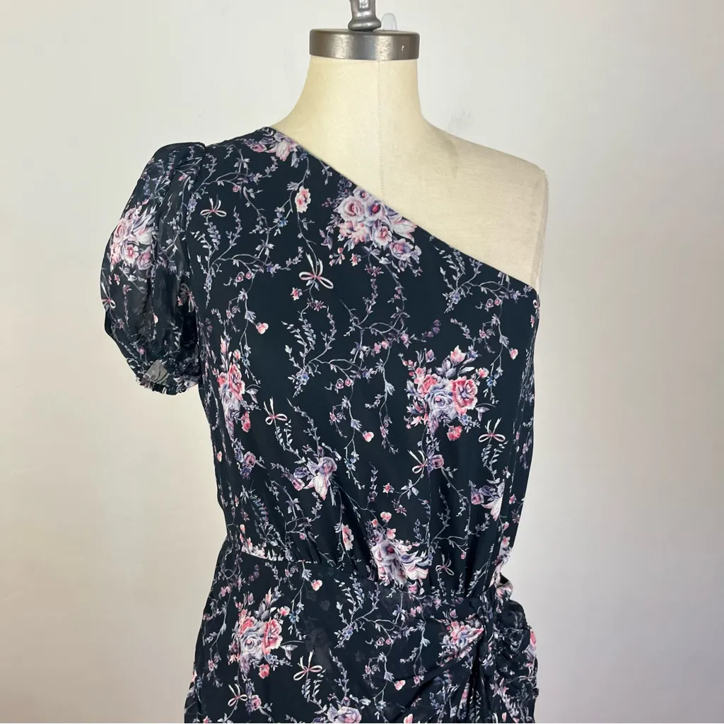 LoveShackFancy Peyton One Shoulder Dress in Navy Cosmos - Image 4