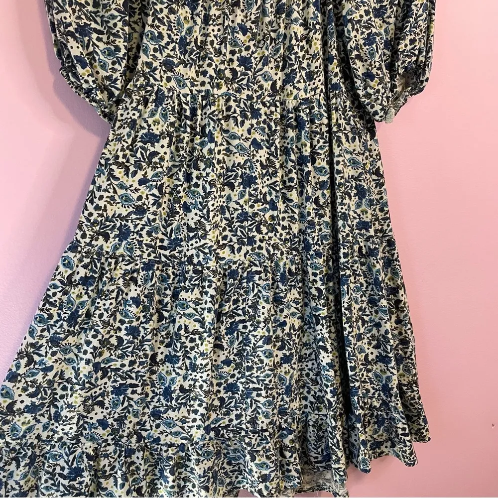 Wild Fable Blue Micro Floral O Neck Tiered Short Sleeve Mini Summer Dress Small - Image 10