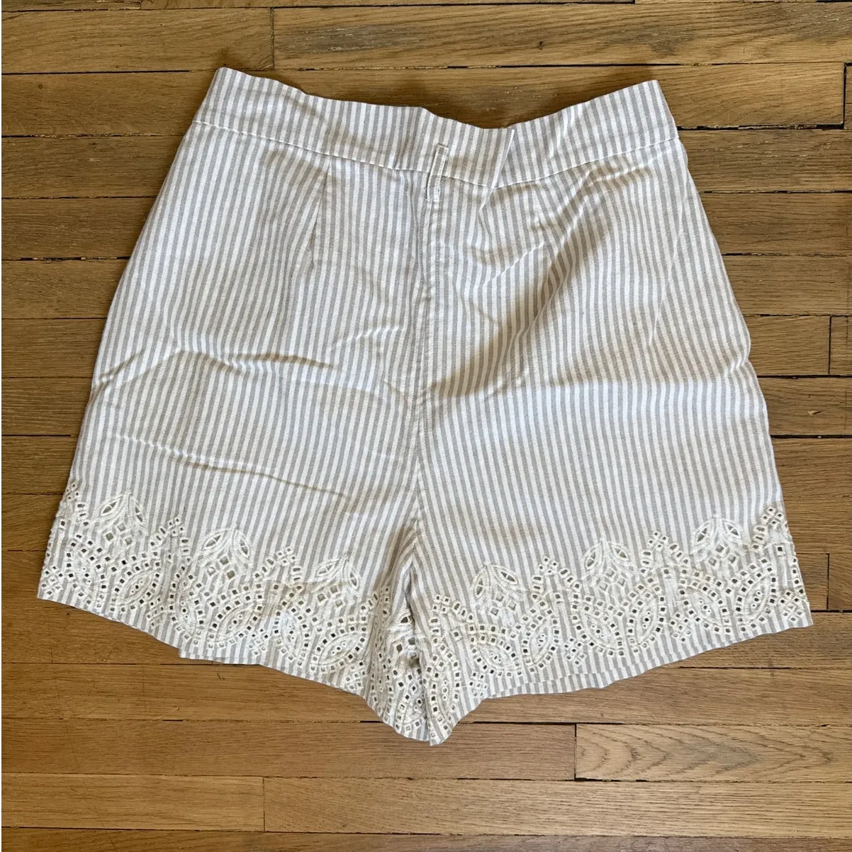 Johnny Was JADE Ciana Paper Waist Shorts in Tan & White Stripes Size XL X-Large - Image 2