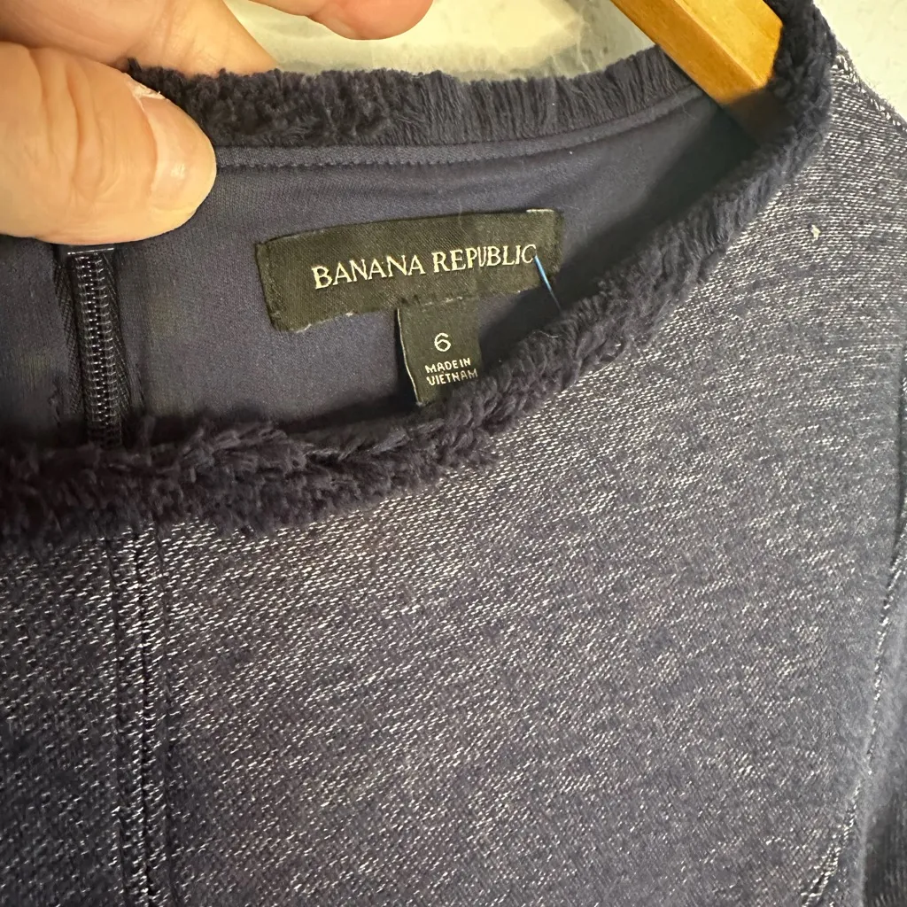 Banana Republic Blue Chambray Denim Dress Short Sleeve Fringe A Line Preppy - Image 4