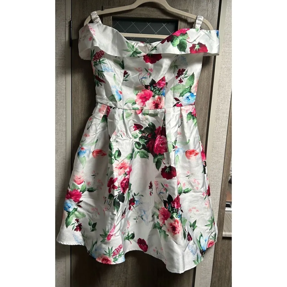 NEW Floral Dress Off Shoulder A Line 1950s Retro Vintage M White Size M - Image 5