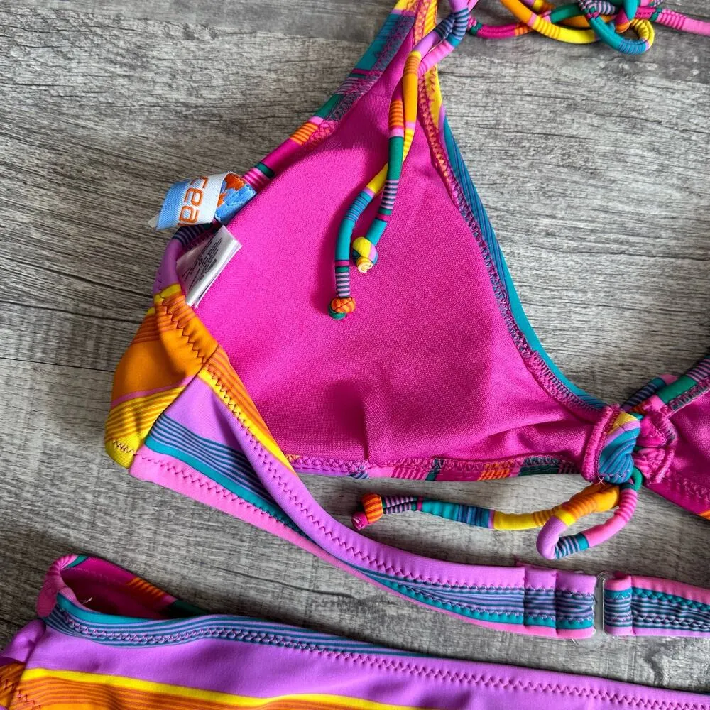 Inmocean Bright Rainbow Striped Bikini Set Juniors L Halter Triangle Top 2 Piece Multiple Size M - Image 9