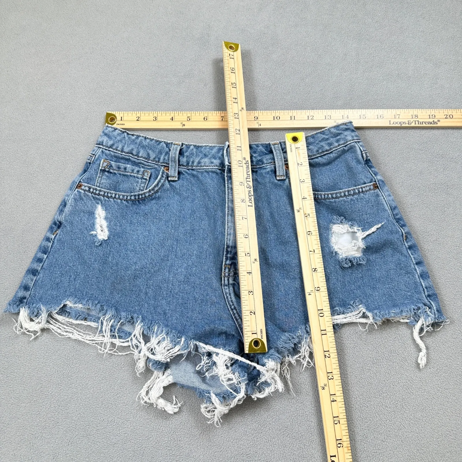Forever 21 Denim Jean Shorts Blue 28 Womens High Rise Cutoff Ripped Frayed Hem - Image 3