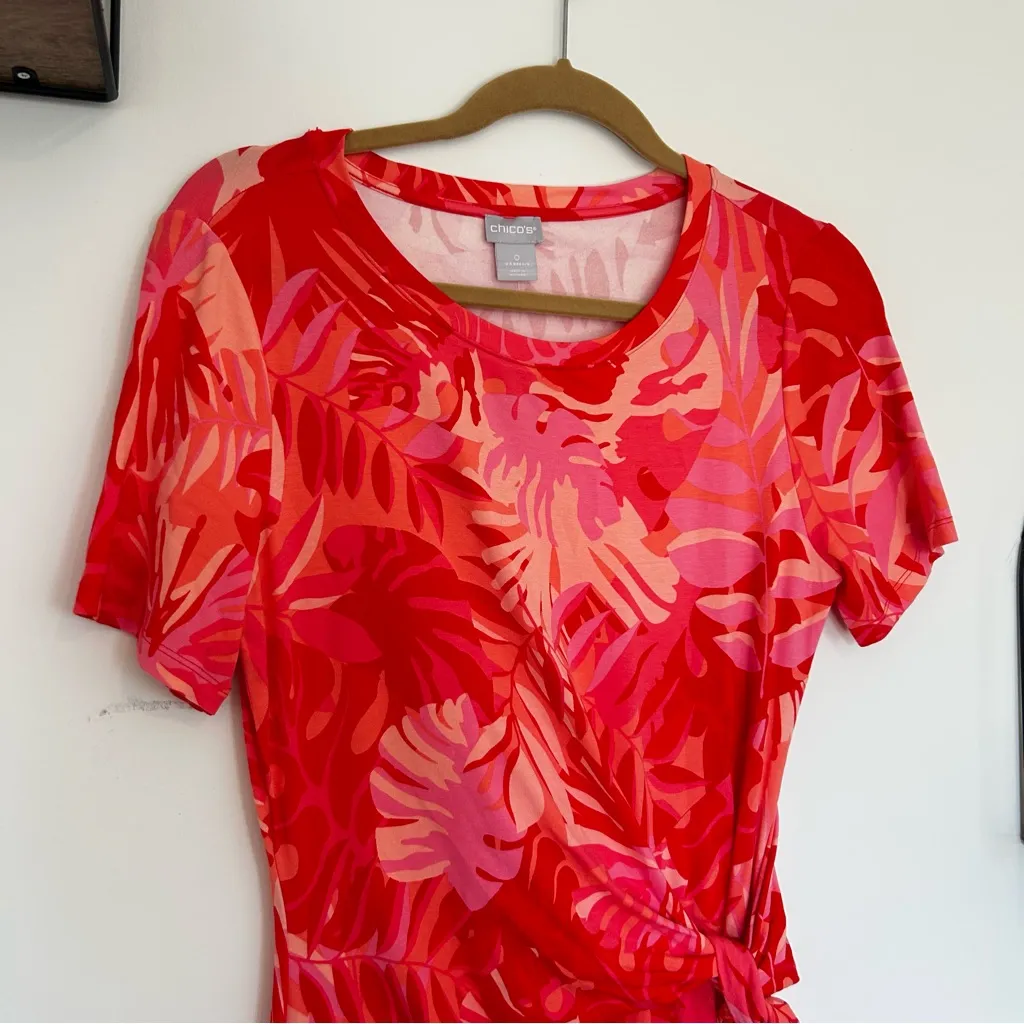 NWT Chicos Tropical Print Crewneck Short Sleeve Knee Length Wrap Dress Size 4-6 - Image 3
