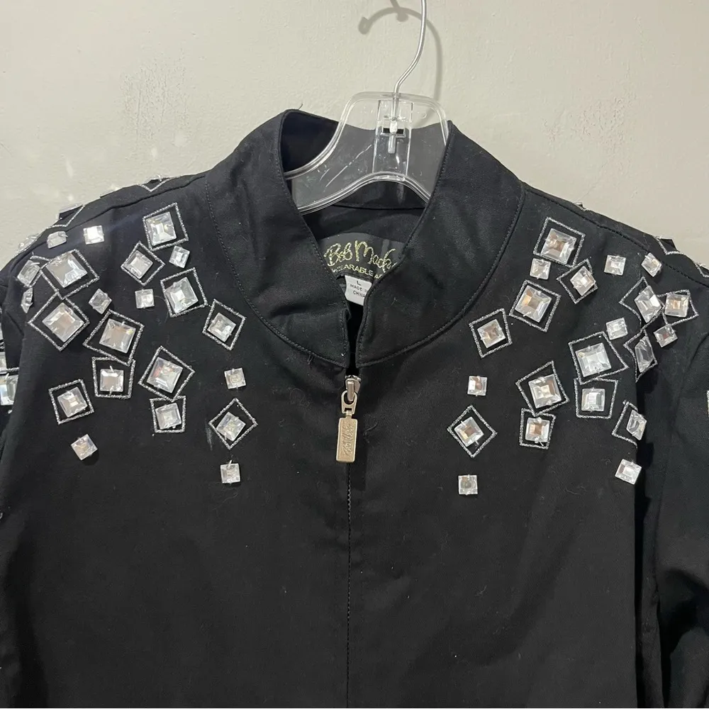 Vintage Bob Mackie Womens Jacket Size Large Black Rhinestones Zip Front Full Zip - Image 3