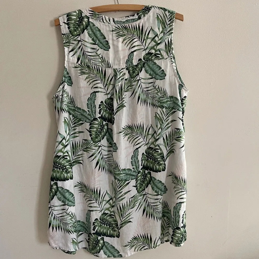 Sleeveless Button Front Palm Print Shirt 100% Linen XL Lagenlook - Image 7