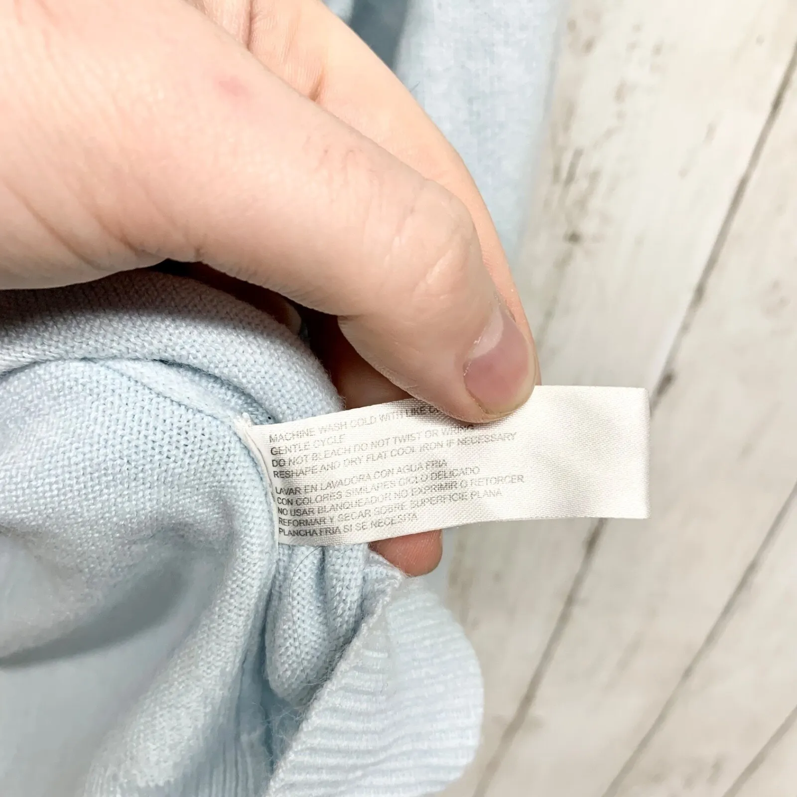 Debbie Morgan Sweater Women Size Large Mock Ribbed Neck Zip Back Light Blue - Image 5